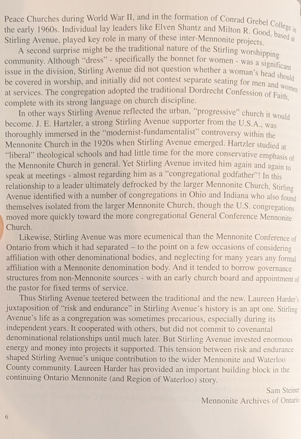 Risk and Endurance / A History of Stirling Avenue Mennonite Church