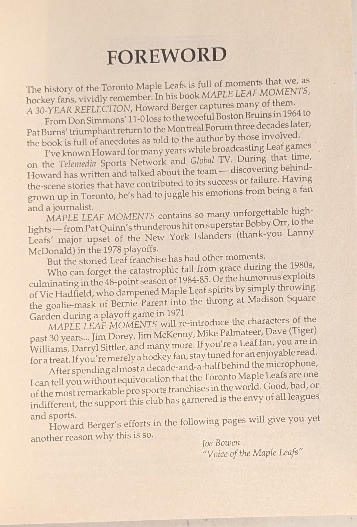 Maple Leaf Moments: A Thirty-Year Reflection