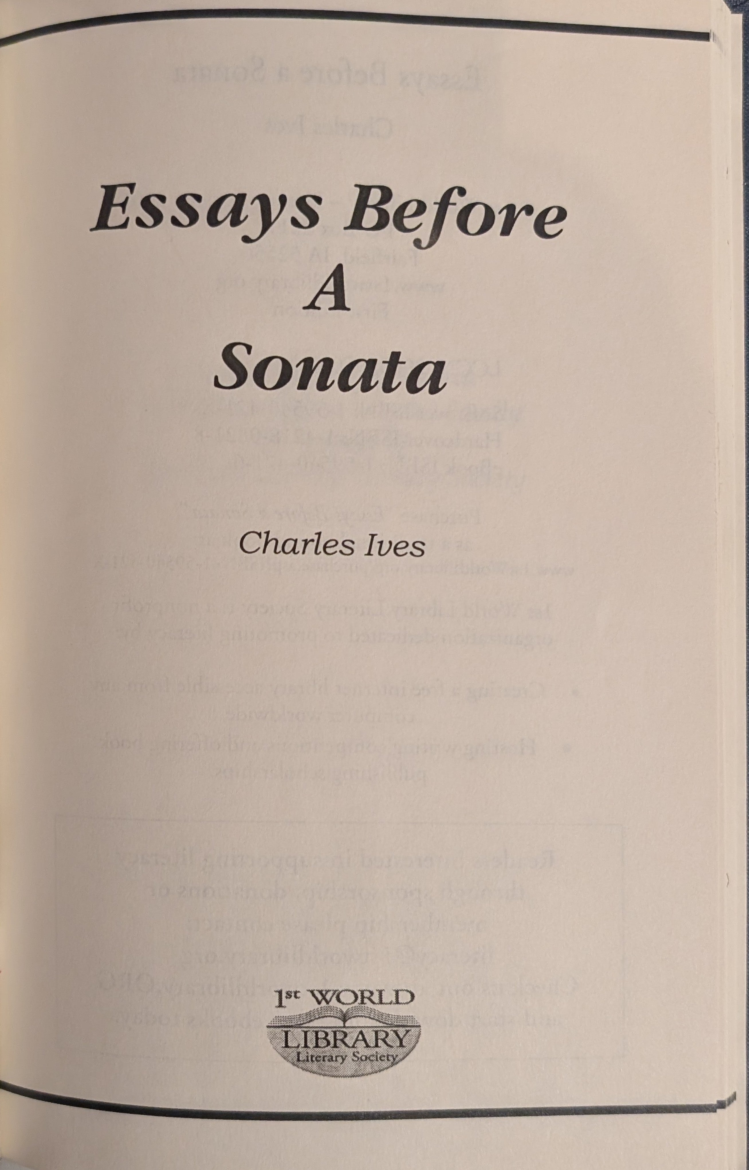 Essays Before a Sonata by Charles Ives